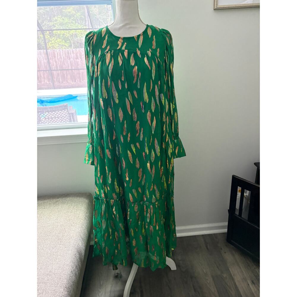 Eryn Metallic Print Tie Waist Long Sleeve Maxi Dress - Picture 2 of 8